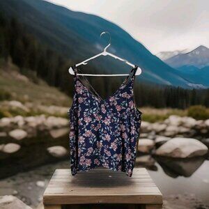 Persaya Top Large Floral Cropped Sleeveless V neck Semi Sheer Summer